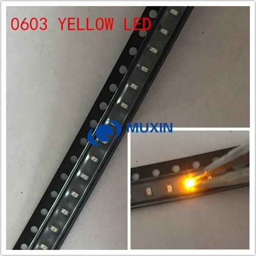 100PCS 0603 Yellow SMD led Super Bright 120mcd 2.0~2.4V 580-590nm SMD 0603 led yellow 0603 diodes 1.6*0.8*0.6mm light lamp
