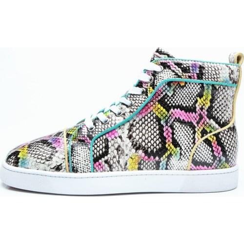 2018 Top quality Men Mixed Color Snakeskin Shoes Lace Up Sneaker Multicolor Sapatos High Top Men Casual Shoes