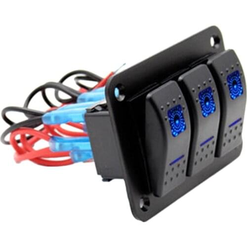 3 Gang ON-OFF Marine Ignition Toggle Rocker Switch Panel Waterproof For RV Car Boat Vehicles Truck Trailer Yacht (Blue LED)