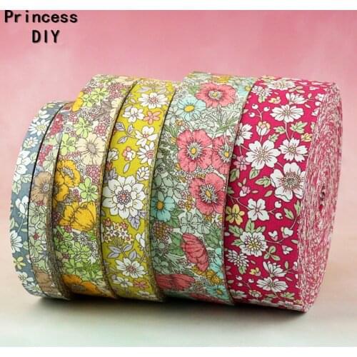 5M 10 25 40mm Layering Cloth Fabric Tape Yellow Blue Red Floral Ribbon Cotton Trim DIY Hair Bow Tie Collar Hand Craft Material