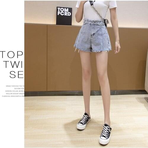 A211-2020 summer was thin hot pants personality frayed blue shorts girls tide