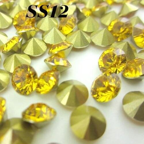 Free shipping 1440pcs(10G) SS12 3mm Yellow Color Resin rhinestones Pointback for Nail Art /Bags/Garment/Shoes Decoration