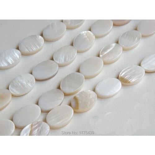 Free Shipping Wholesale!!! (1 Strands) 13x9x3mm White Natural Mother of Pearl Shell Flat Oval Beads Approx 39CM Per Strand
