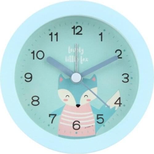 Cute Cartoon Animal 3.7-inch Round Desk Clock Childrens Bedside Mute Sweeping Night Light Alarm Clock Clock Watch