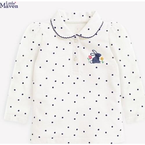 Little Maven Kids 2021 Autumn Fall Clothes Brand Children Bunny Applique Dot Casual Cotton T Shirt for Toddler Girls 2-7 Years