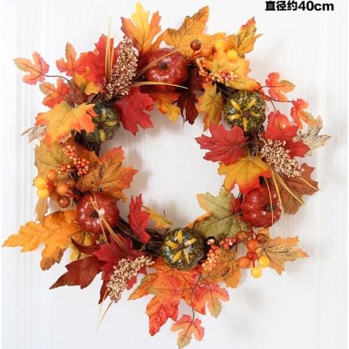 Halloween Autumn Garland 40cm Pumpkin Berry Door Hanging Harvest Festival Vine Ring Thanksgiving Wreath