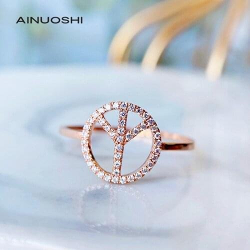 AINUOSHI 18K Gold 0.16ct Carat Round Real Diamond Wedding Engagement for Women Love Witness Jewelry Gift Available Three Colors