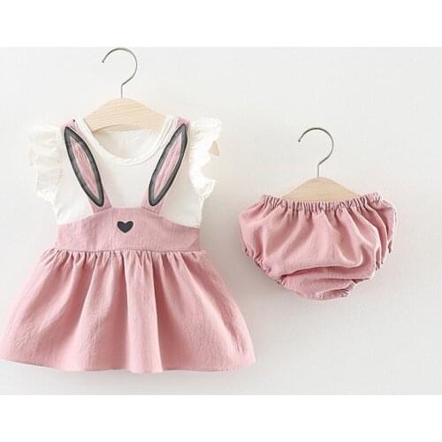 Newborn Toddler Baby Girl Set Sleeveless Cartoon Rabbit Bunny Ear Dress Girl Outfits Kids Clothes Roupa Infantil Meisjes Kleding