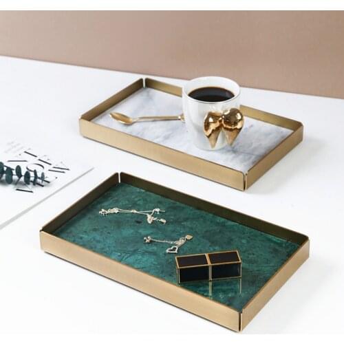 Nordic Creative Tea Tray Handmade Decorative Marble Serving Luxury Ceremony Gold Tea Tray Bandeja Madera Kitchen Teaware DB60TP
