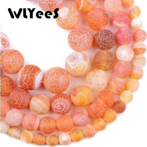 WLYeeS Natural Orange Weathered carnelian Stone Round Loose Beads 6 8 10 12mm Cracked for women Jewelry Bracelets Making DIY 15"