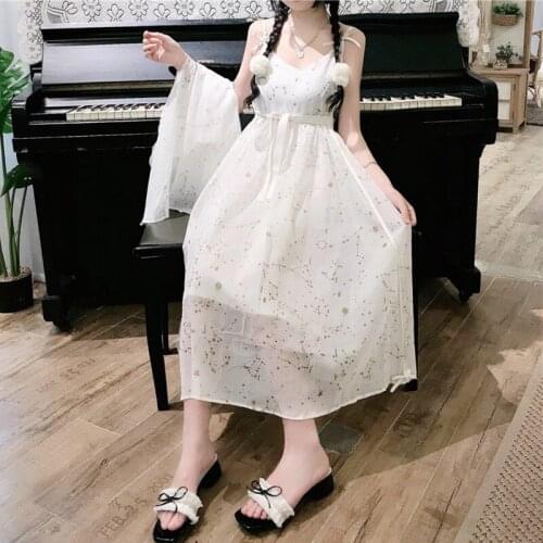 Japanese All-match V-neck Lolita Cute Sweet Dress Womens Summer Sleeveless Western Style Midi Suspender Skirt lolita dress