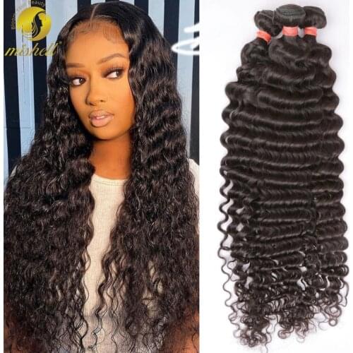 Mishell 28 30 32 Inches Deep Wave Bundles 100% Human Virgin Hair Extension 3 4 Bundles Brazilian Water Kinky Curly Hair Bundles