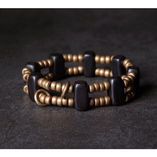 Multilayer Copper Beads Ebony Black Wood Bracelet Fashion Trendy Unique Geometric Beaded Meditation Wish Mens Womens Jewellery