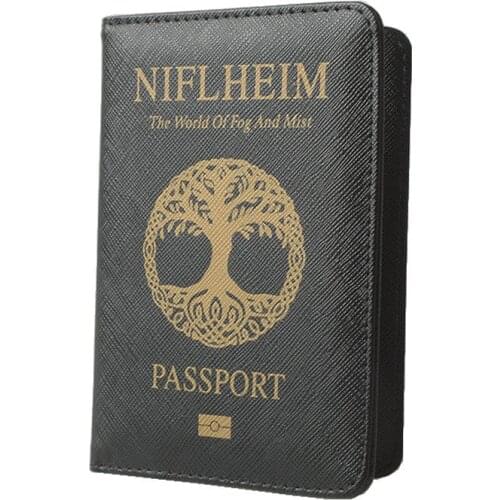 DIKEDAKU Niflheim Passport Holder Men Rfid Cross Pattern Pu Leather Passport Cover Wallet for Credit Cards Travel Passport Case