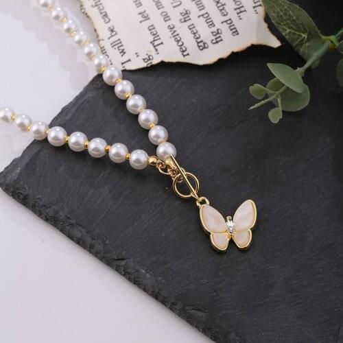 Simple Gentle Temperament Perl Butterfly Necklace For Women Cute Elegant Classic Pendant Neck Lady Female Jewelry Accessories