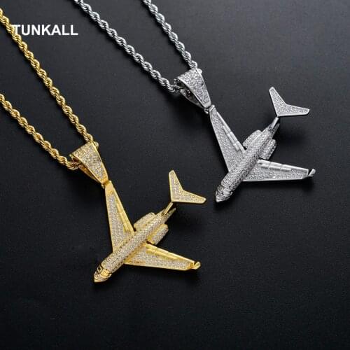 Brass CZ aircraft plane shape pendants Iced Out Hip Hop Necklace For Men And Women Gold color silver color CN134
