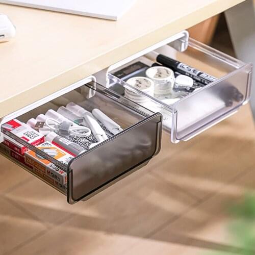 External Drawer Storage Box Under Desktop Simplicity Transparent Hidden Locker Desk Organizer Home Office Storage Shelf