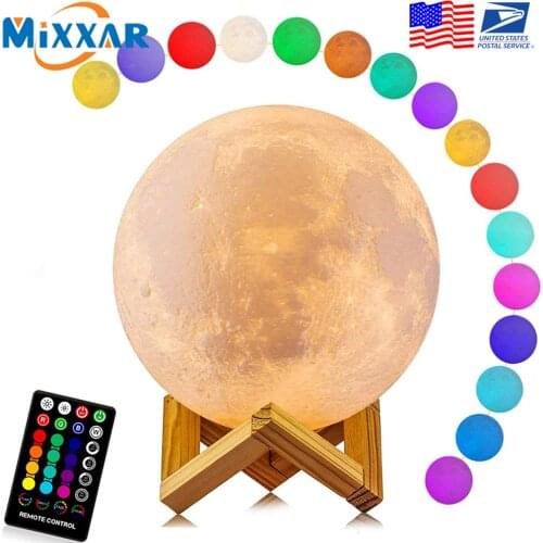 Dropshipping Moon Lamp 16 Colors LED 3D Print Night Light Remote Touch Control Lamps for Kids Friends Lover Birthday Gifts