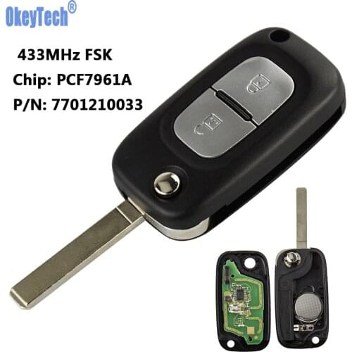 OkeyTech Remote Flip Key 2 Buttons 433MHz PCF7961A Chip For Renault Clio III Kangoo Master Modus Twingo Part Number 7701210033