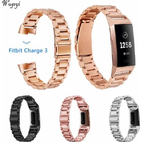 For Fitbit Charge 3 Classic Stainless Steel Strap Charge 4 Charge5 Metal Three Bead Slingshot Buckle Watch Band
