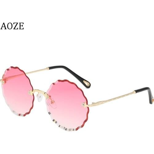2019 AOZE luxury Round Sunglasses Women Brand Designer Rimless Sun Glasses for Female Tint Fashion rosie Eyewear oculos UV400