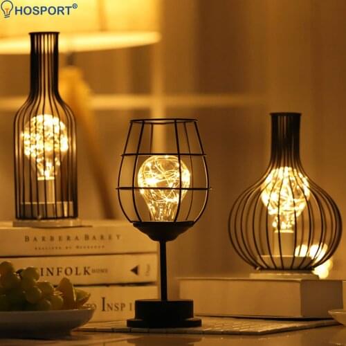 LED Night Light Bedside Table Lamp Battery Powered LED Bulb Nordic Metal Wrought Iron Desk Lamp for Bedroom Living Room Bar