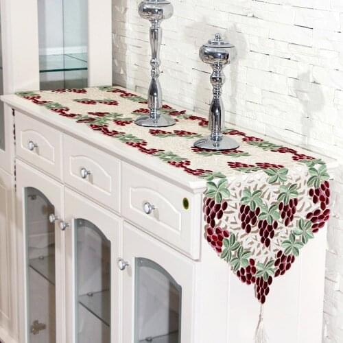 RAYUAN Embroidered Grape Pattern Cutwork Fabric Table Runner Tablecloth Wedding Banquet Party Home Table Cover Decor 40x210CM