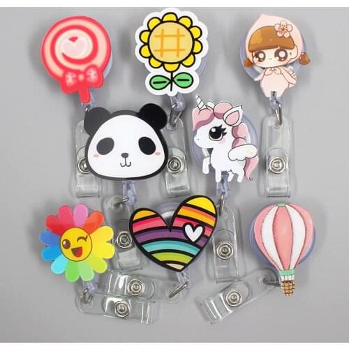 Cute Sun Flower Panda Gilrs Retractable Badge Holder Reel Exhibition Enfermera Student Boys Name Card Hospital Office Chest Card