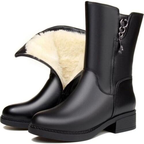 2019 Plus Size Winter Women Boots Flat Wedges Non-slip Knight Boots Warm Plush / Wool Snow Boots Fashion Shoes Cow Leather Boots