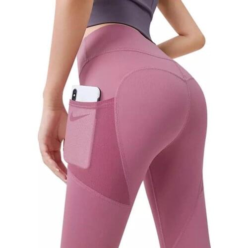 Women Gym Trousers Women High Waist Lifting Push Up Tight Sports Leggings Phone Pocket Jogging Running Fitness Yoga Pants New