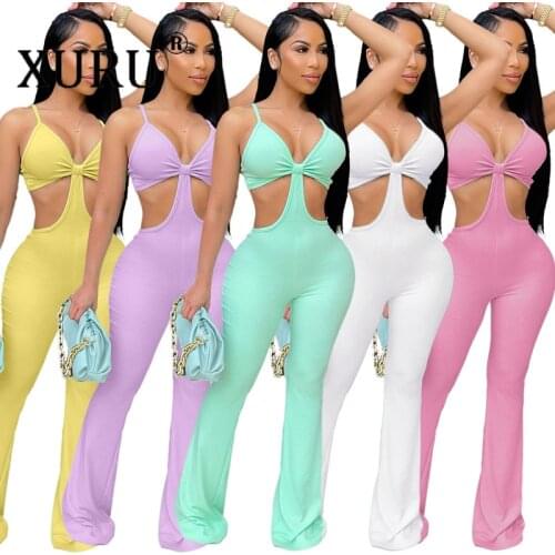 XURU European and American New Style Womens Jumpsuit Nightclub Sexy Eye-net Jumpsuit Stretch Slim Fit Flared Jumpsuit