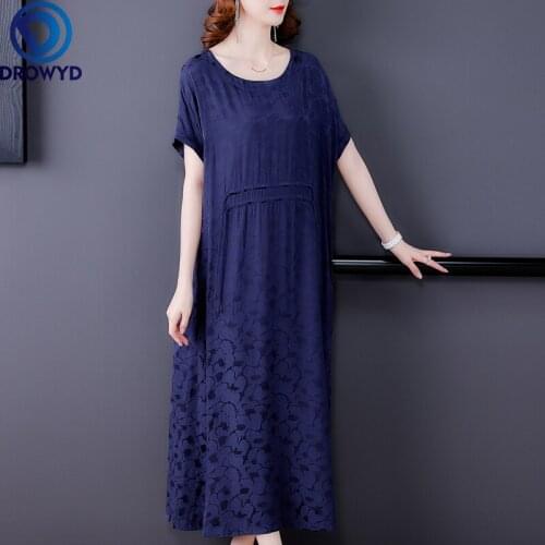 2021 Summer Loose High-end Rayon Jacquard A-line O-neck Dress Wide Lady Temperament Long Dress Western Style Slim Dress Vestidos