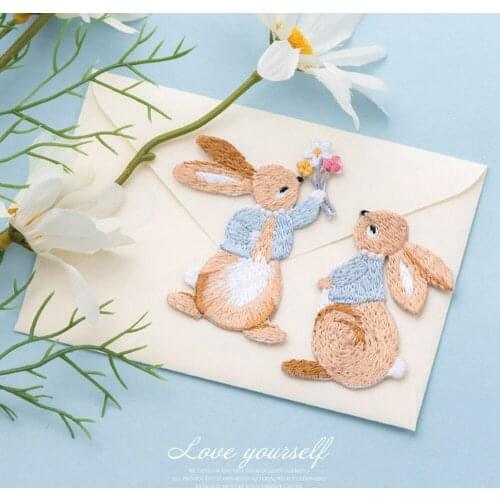 1PC Cute Plush Rabbit Embroidery Patches for Girls Bag Iron On Patches for Clothes Small Glue Patch for Kids Clothes Designer