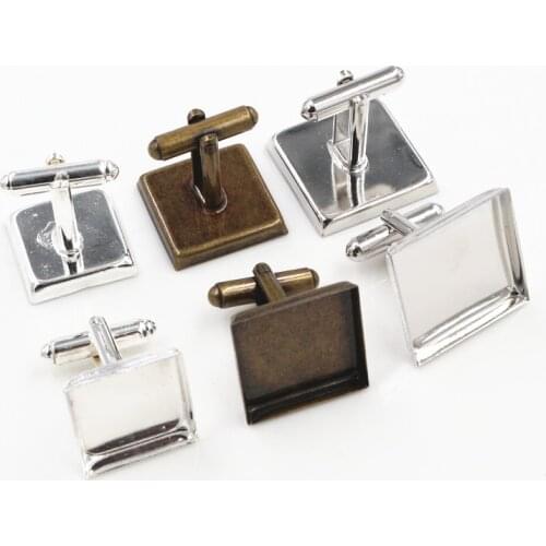 10pcs/ Lot Square 16mm,18mm,20mm, 3 Colors Plated Square Copper Cufflink Base Cuff Link Settings Cabochon Cameo Base
