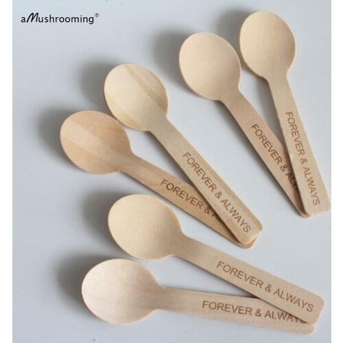 100 Mini round Spoons Wood Bridal Shower Wedding Favors, Engraved Wooden MINI Spoon, Personalized Desert Spoon, Ice Cream Spoons
