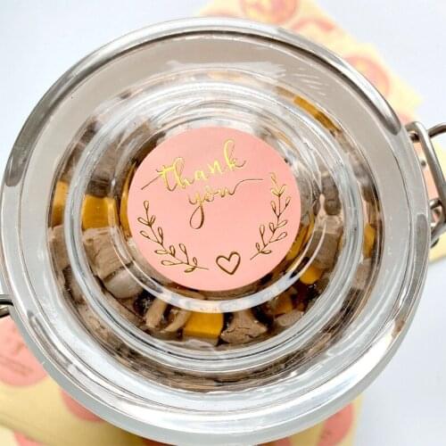 120pcs Pink Gold Foil Circle Thank You Sticker Labels For Xmas Gift Cards Business Package Sealing Stickers