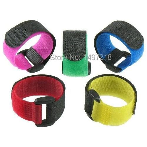 25pcs/lot 2cmx25cm Hook Loop magic Tape with buckle cute colorful voltage and buckle hook&loop cable tie