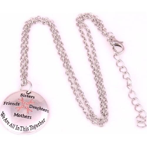 2D Breast Cancer Awareness Pink Ribbon Sisters Friends Daughters Mothers We Are In This Together Charms 18" link Chain Necklace