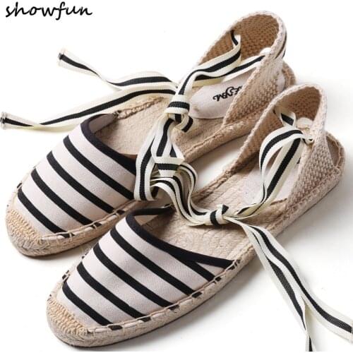 3 Color womens hemp sole lace-up flats sandals brand designer leisure soft comfortable female footwear canvas espadrilles shoes