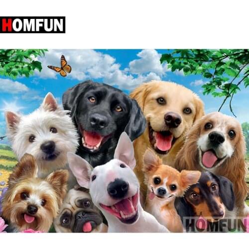 HOMFUN 5D DIY Diamond Painting Full Square/Round Drill "Animal dog" 3D Embroidery Cross Stitch gift Home Decor Gift A08192