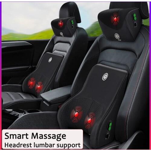 Car Massage Neck Waist Cushion, Car Seat Back Cotton, Electric Waist Cushion, Memory Press Waist Support Headrest Set