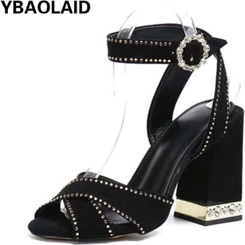 Summer New Open-toed Diamond Rhinestone Thick Heel Sandals Solid Color Rhinestone Cross Strap Temperament High Heel Sandals