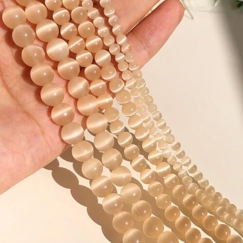 Wholesale Light Champagne Cat Eye Beads Natural Stone Beads Jewelry Round Loose Spacer Beads for Jewelry Making 4/6/8/10mm