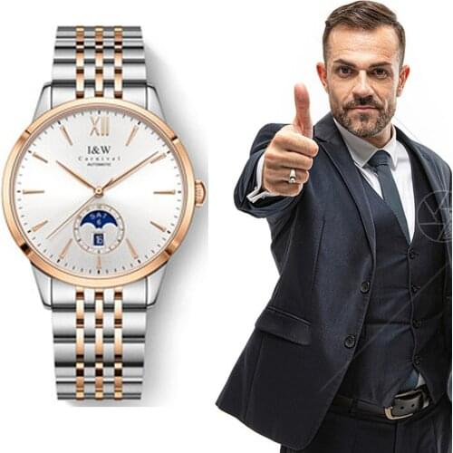 CARNIVAL Brand Fashion Silver Gold Automatic Watches For Men Luxury Business Mechanical Wristwatch Waterproof Relogio Masculino