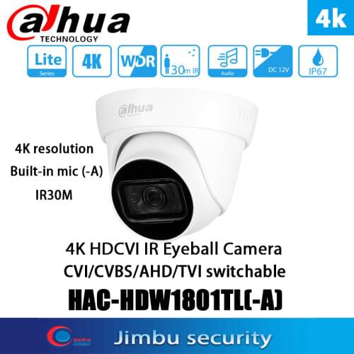Dahua analog camera HDCVI 8MP 4K HAC-HDW1801TL-A IR 30M CCTV Microphone IP67 120dB True WDR, 3DNR HDCVI Dahua HDW1801TL-A