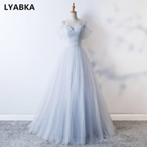 High Quality Evening Dress New Style Sliver Gray Tulle With Beading Sweetheart Evening Dresses Long Dress 2019 Vestido De Festa