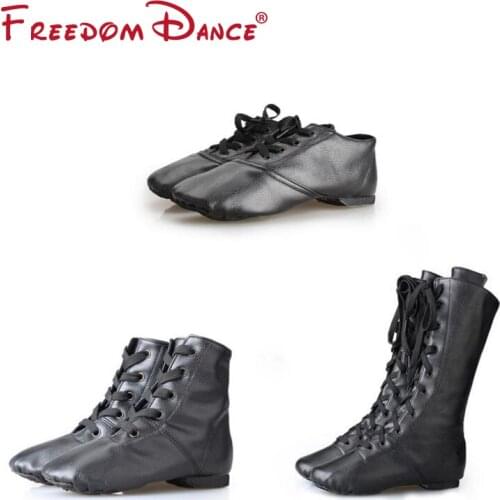 FreedomDance Dancesport Shoes PU Leather Jazz Dance Shoes Lace Up Boots Yoga Shoes Fitness Sneakers Optional Height Adult Unisex