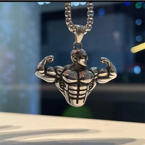 Fine Hand-made Retro Fashion Personality 316L Stainless Steel Muscle Pendant Necklace Mens and Womens Pendant Necklaces