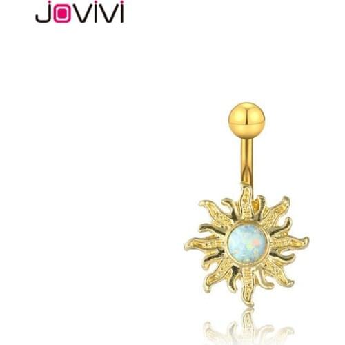 JOVIVI 14G Stainless Steel Crystal Flowers Ball Barbell Navel Belly Button Ring Body Piercing Jewelry 1-2pcs