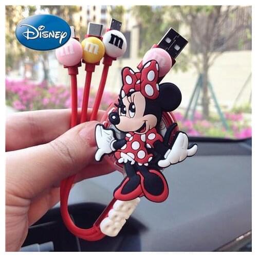 Disney Mickey Mouse Minnie Car Fast Charging Data Cable Car Charging Cable Android Apple Huawei One with Three Retractable Cable